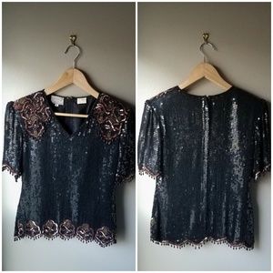 Vintage Sequin Top Black Gold Size Small India